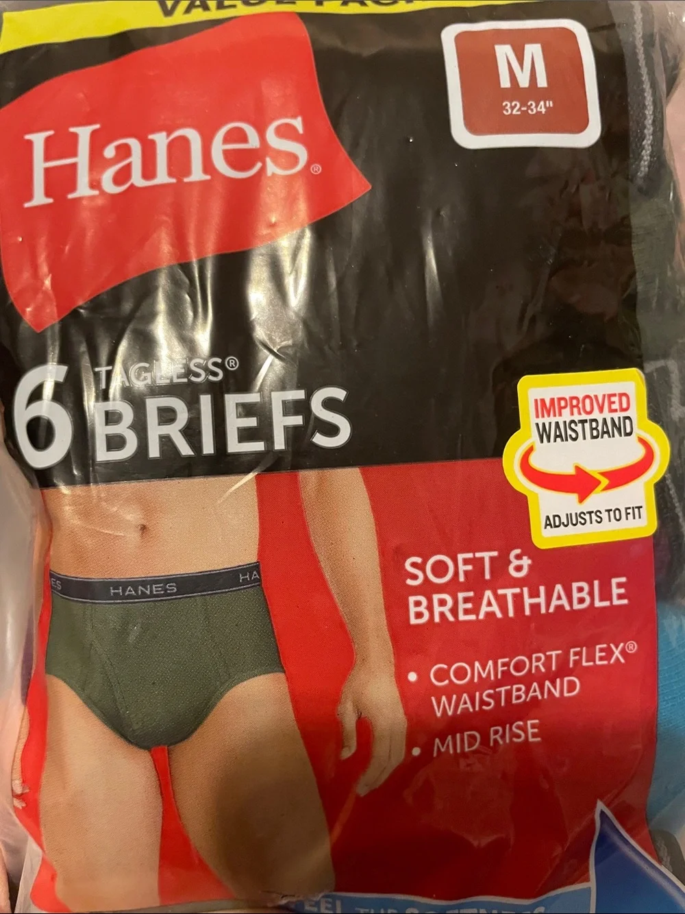 Hanes Men’s 6-Pack Tagless Briefs - Black, Gray, Blue